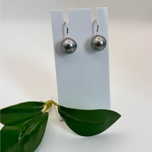 Tahitian Pearl Earrings for Women 14 k White Gold 12 mm Round